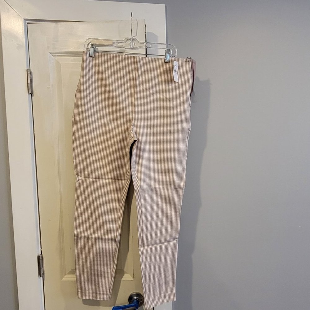 NWT LOFT Size 12 Khaki Gingham High Waist Skinny Pants